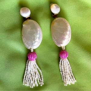 White Abalone Bead Tassel Earrings